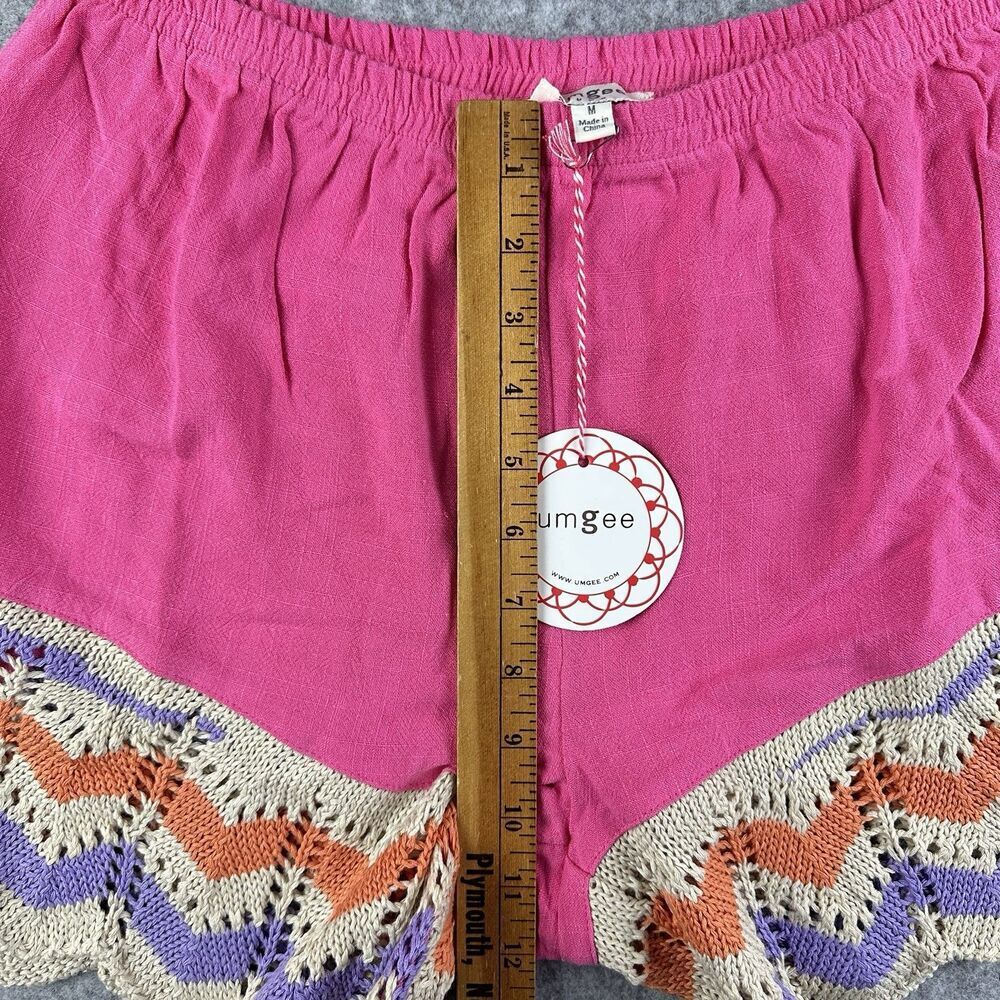 Umgee Shorts Womens M Pink Crochet Knit Scalloped Pull On Linen Blend Boho NEW - Picture 8 of 9
